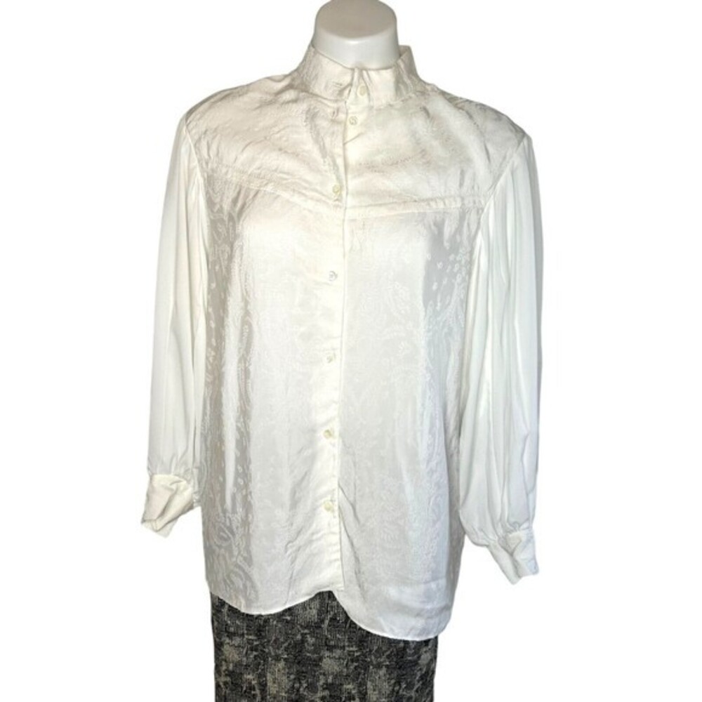 SANDRO Jacquie Long Sleeve Jacquard Blouse Ecru Off White Top Size 3 Lg ($295) - Picture 3 of 10